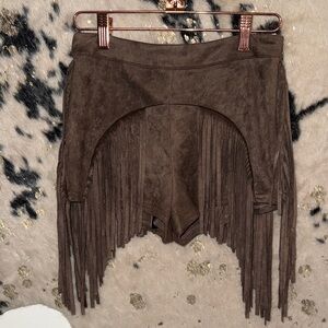 Fashion Nova Dark Brown Fringe Shorts